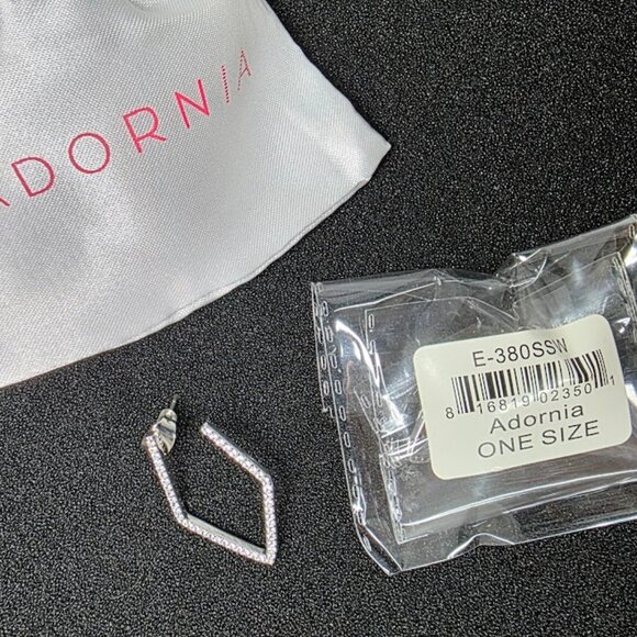 Adornia White Rhodium Plated Pavé Swarovski Crystal 29mm Geometric Hoop Earrings - Picture 4 of 4